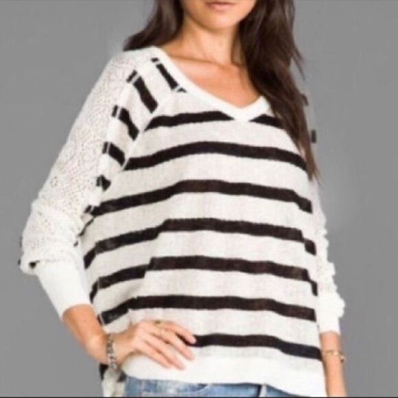 Free People We the Free Pullover Striped Lace Sleeves Knitted Sweater SXS - Picture 11 of 15